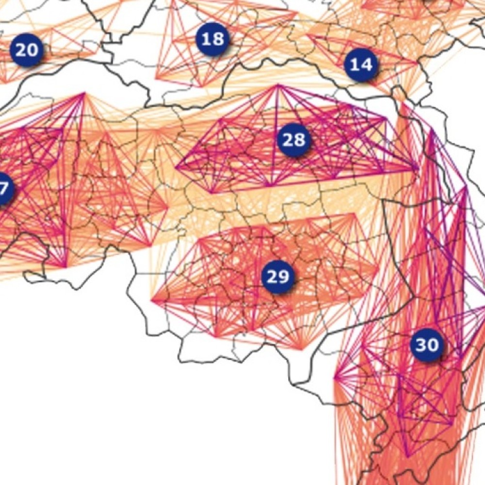 Infographic met bestuurlijke samenwerkingsverbanden in en tussen verschillende regio's in Zuid-Nederland