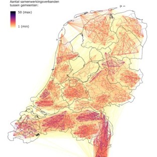Kaart van Nederland met de bestuurlijke regionale samenwerkingen ingetekend 