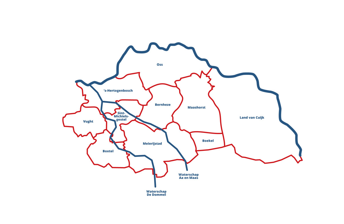 Afbeelding van kaart Noordoost-Brabant met alle gemeenten