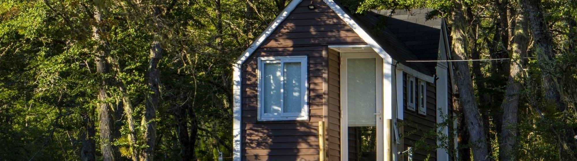 Houden tiny house in een bos