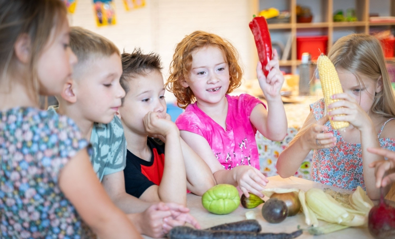 Vij kinderen aan tafel leren over groenten