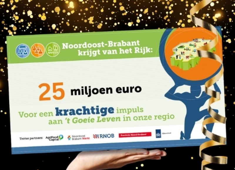 Hand met cheque met een bedrag van 25 miljoen euro