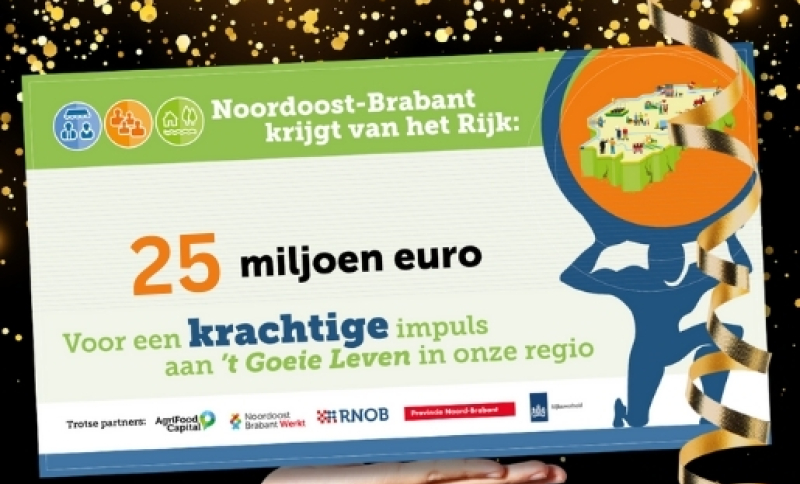 Hand met cheque met een bedrag van 25 miljoen euro